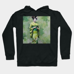 Japanese Geisha in Green A Portrait Hoodie